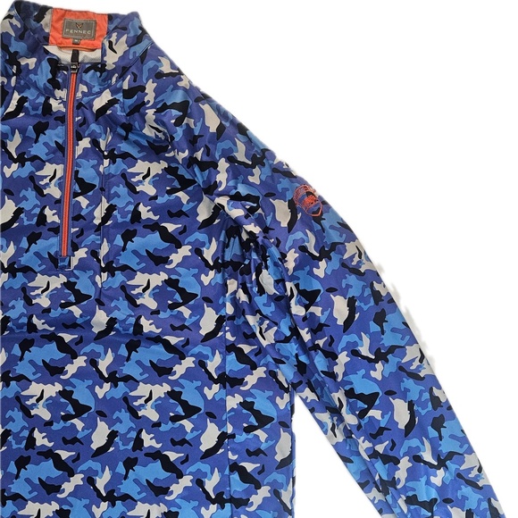 FENNEC 1/4 Zip Pullover Windbreaker Mens Medium Blue Camo Lightweight Outdoor - Picture 7 of 8
